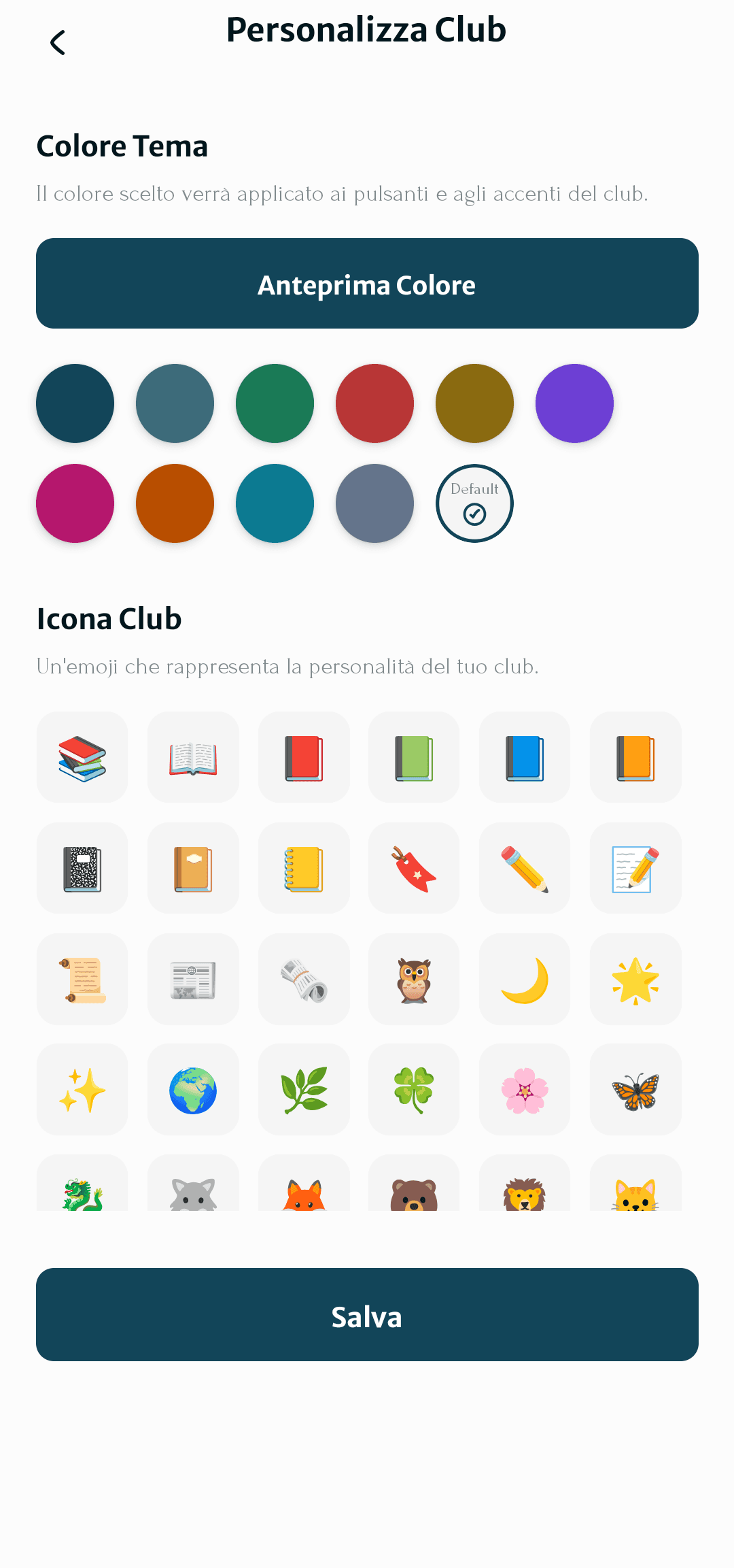 Personalizzazione tema e colori del club di lettura su Lectum