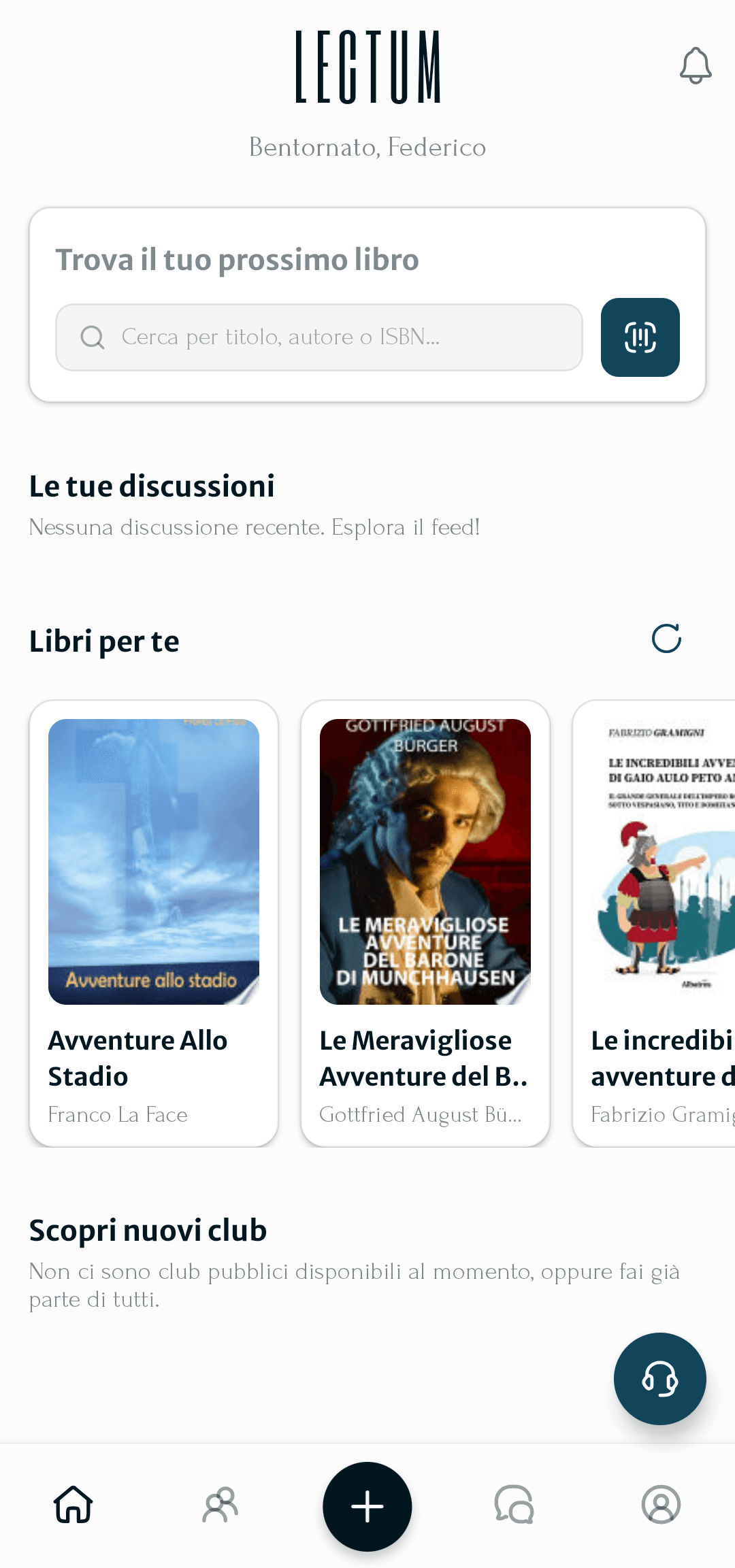 Schermata home dell'app Lectum